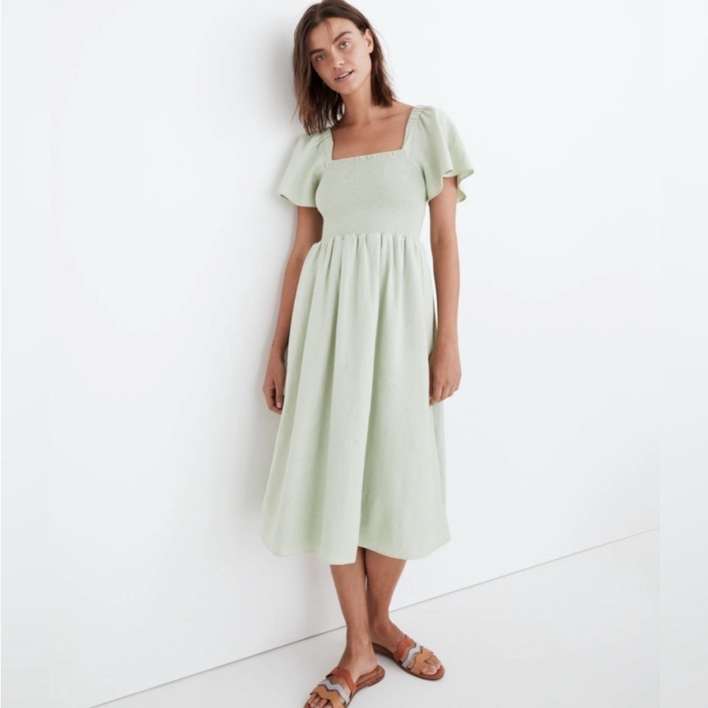 Madewell Linen-Blend Lucie Smocked Midi Dress